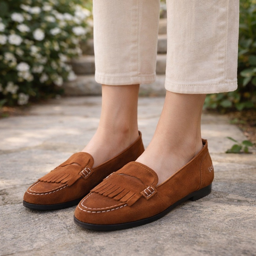 Cole Haan Brown Suede Fringe Loafers Womens Size 8B Classic Leather Flats